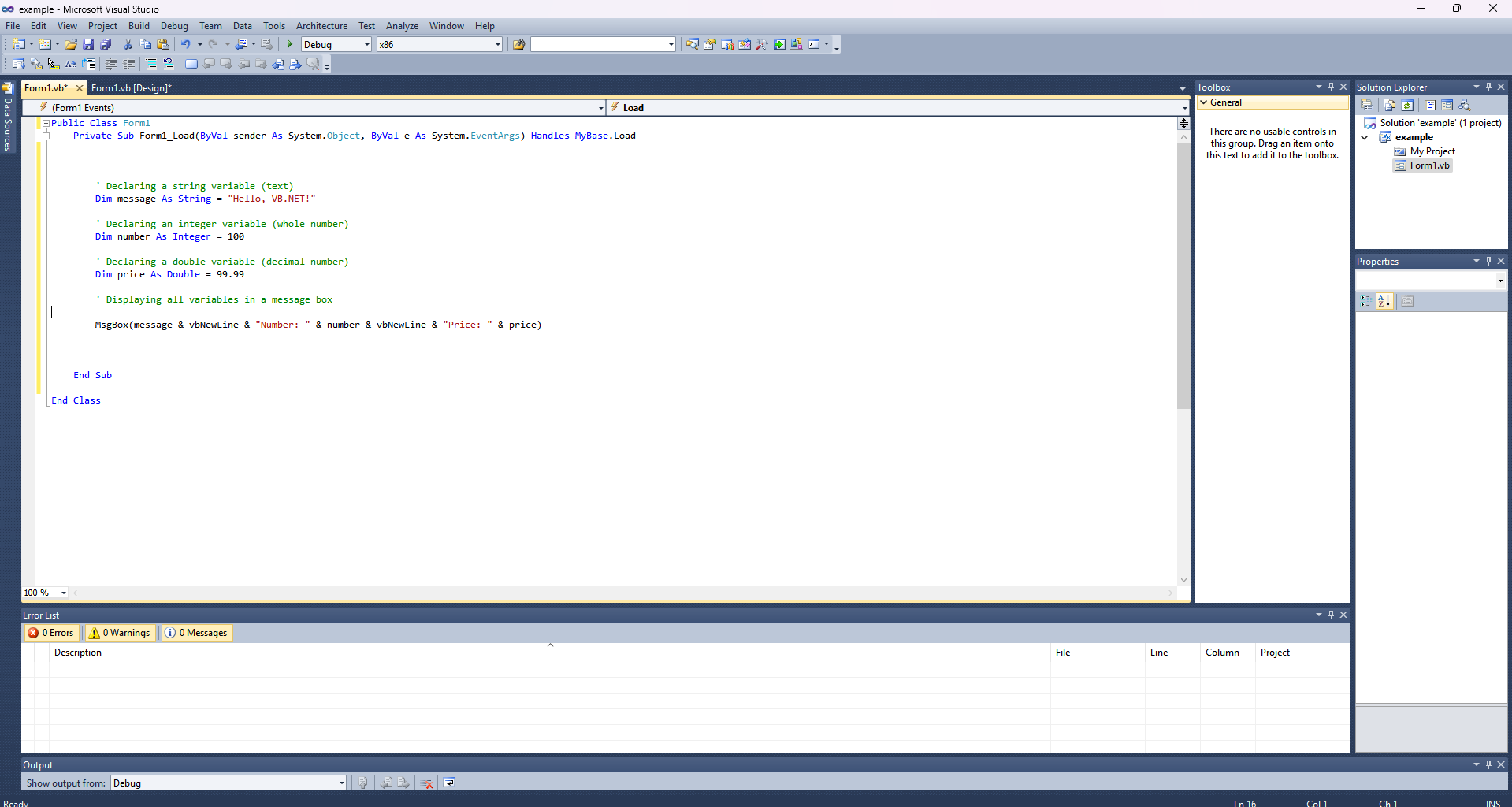 Variable Declaration Example